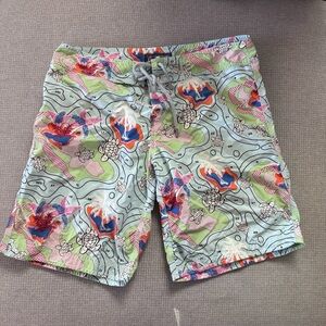 Vilebrequin Men's Swim Shorts in Green, Light Blue, Pink & Orange Floral Print M